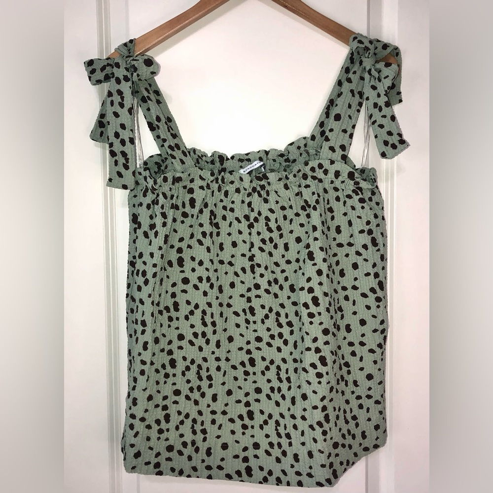 Staccato Shoulder Tie Green Summer Top Size Large New